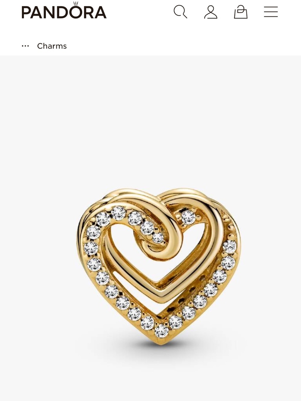 Authentic Pandora Sparkling Entwined Hearts Charm 14k gold plating